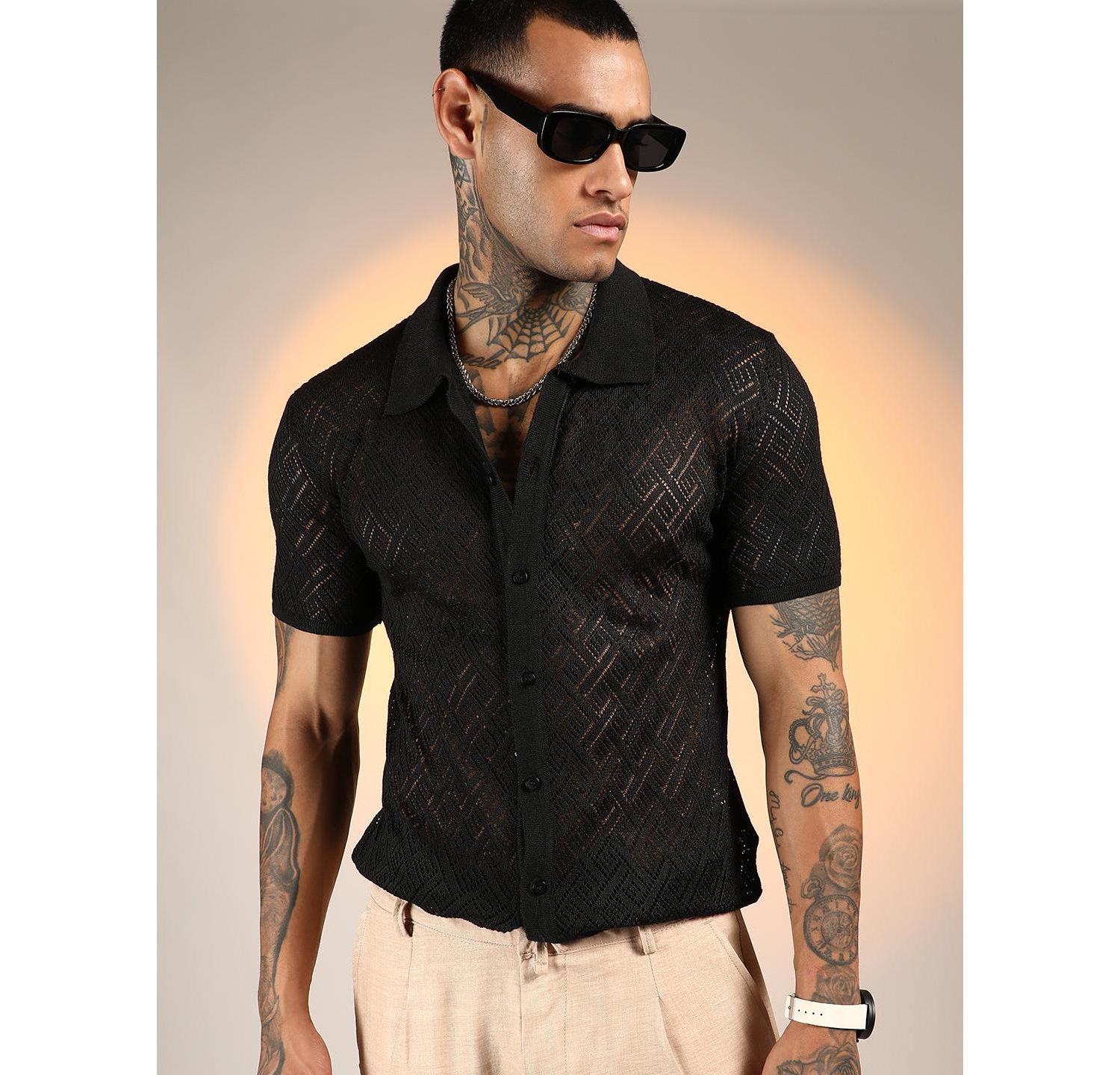 Men's Overlap-Textured Knit Shirt