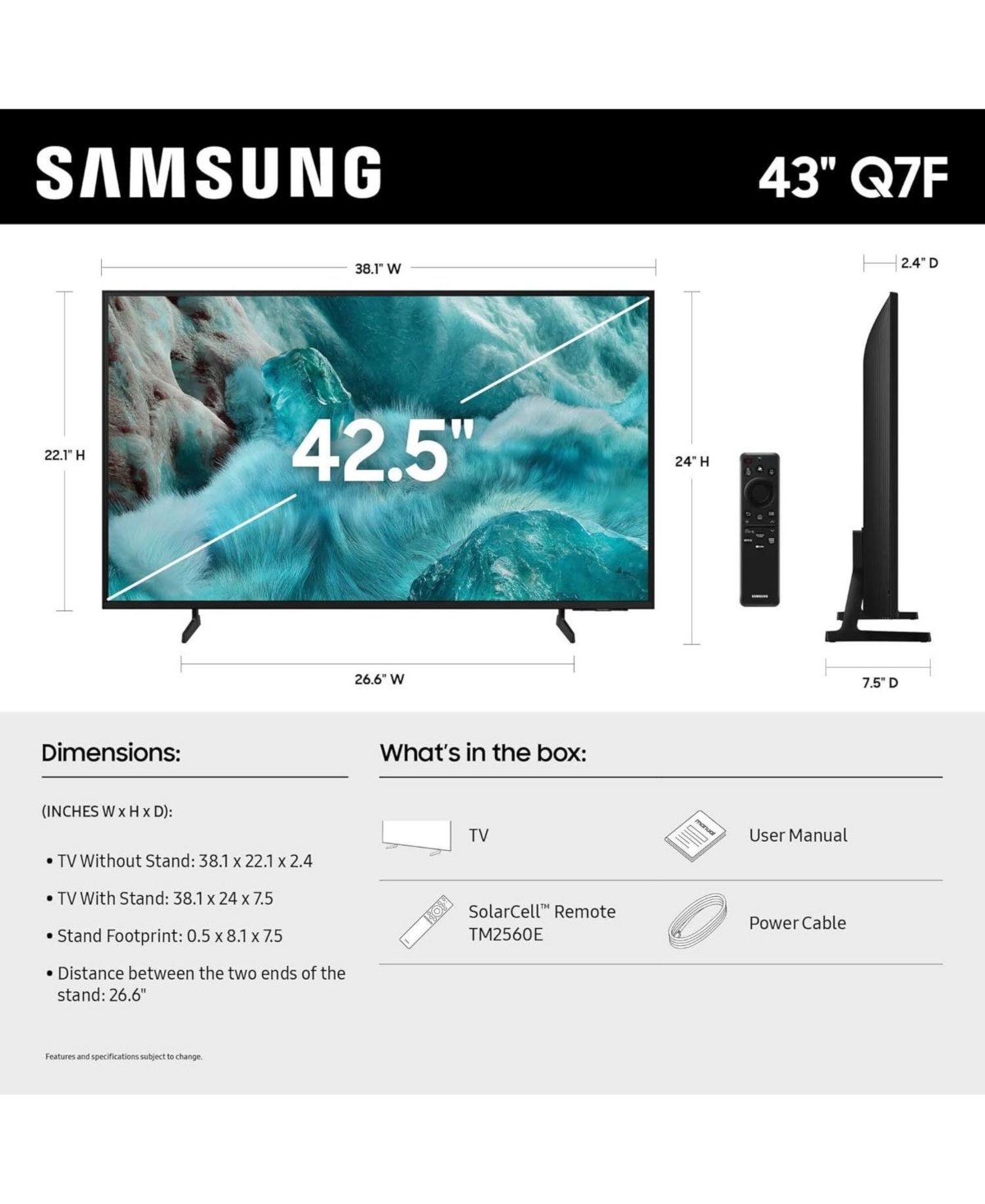 Samsung QN43Q7FAAFXZA 43 Inch Qled Q7F 4K Vision Ai Smart Tv with a 2 Year Amber Protection Plan (2025)