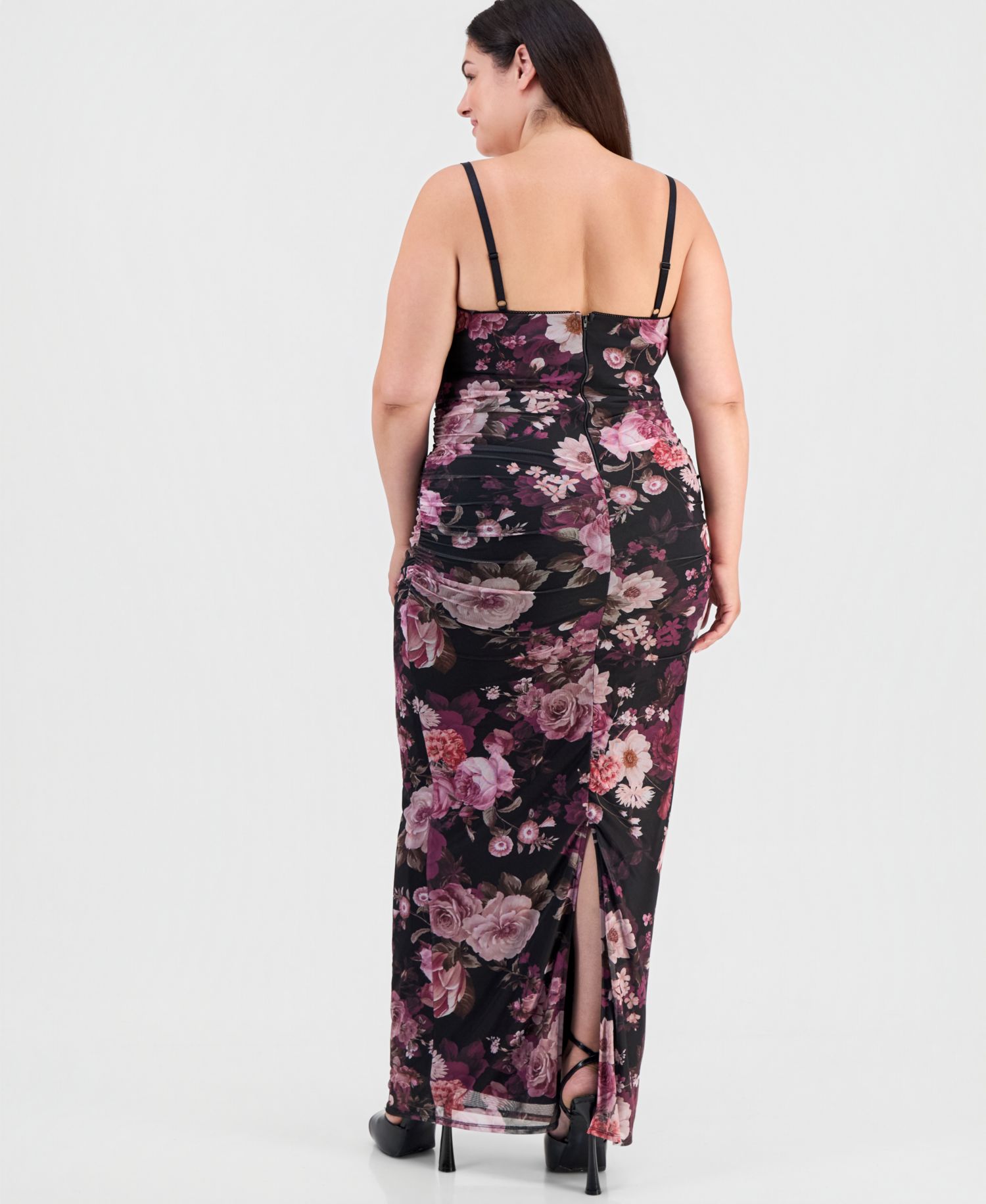 Plus Size Floral Ruched Maxi Dress