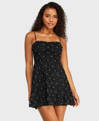 Juniors' Square Neck Soutache Dress