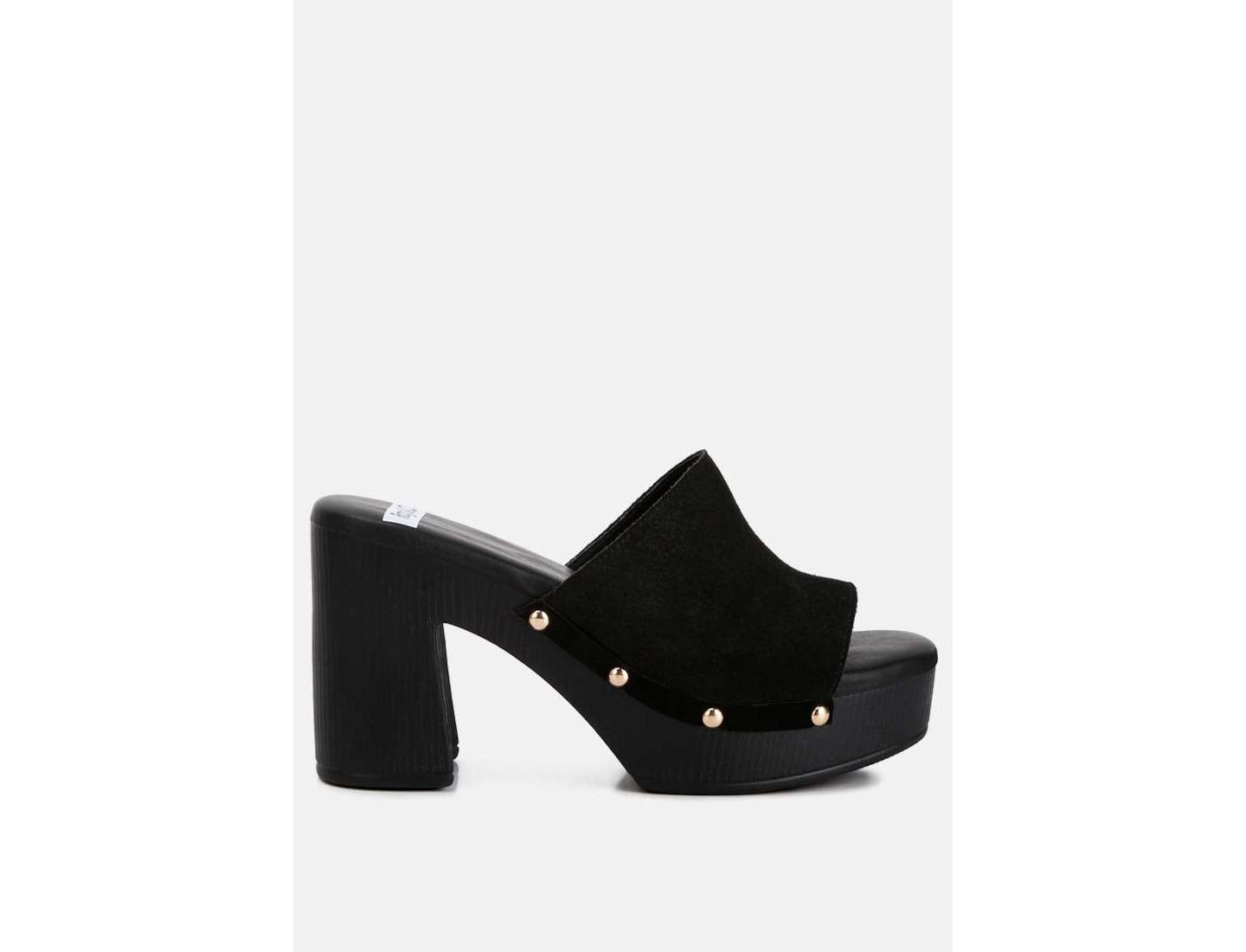 Женские сабо Rag & Co Cartera Soft Suede High Block Heel, цвет: Чёрный замшевый кожаный — фото 7
