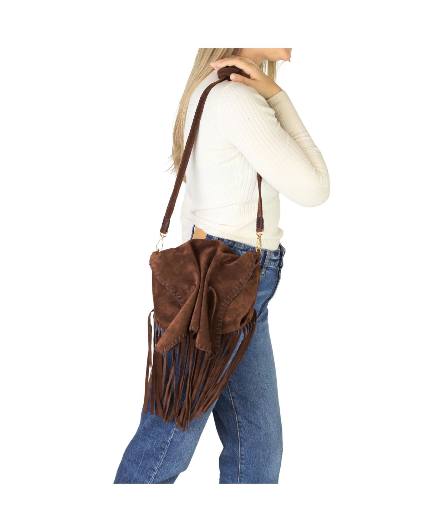 Сумка Carlos Falchi Fringe Butterfly Suede, цвет: Кофейный коричневый — фото 5