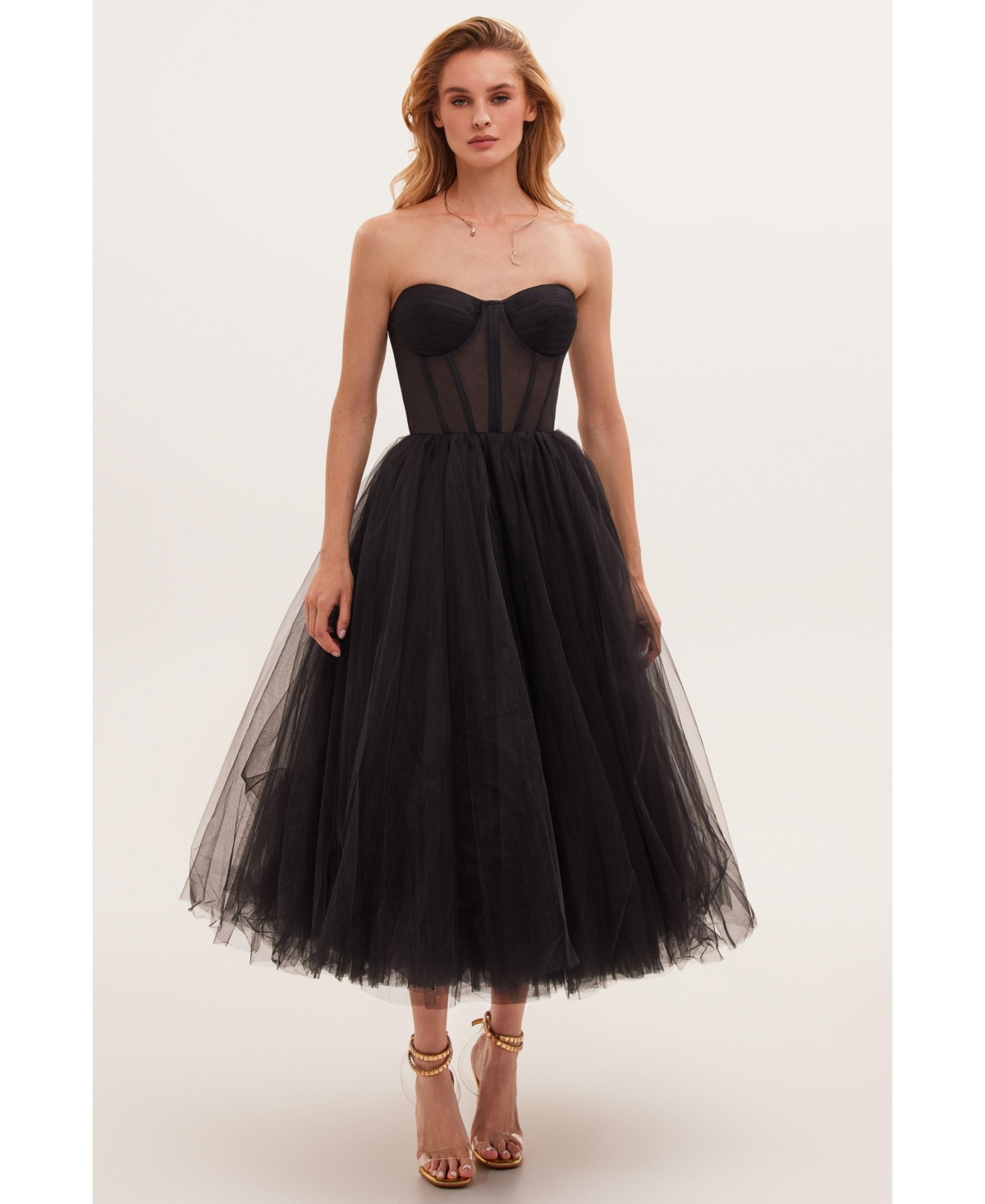 Milla Women's Strapless Puffy Midi Tulle Dress