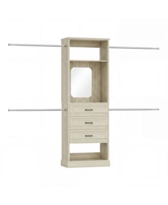 Wooden Closet Organizer with 4 Hanging Rods and 3 Drawers and Mirror