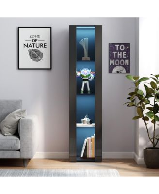 Tall Side Cabinet with Blue LED Strip Lights 40 Inch High Storage Lamp Furniture