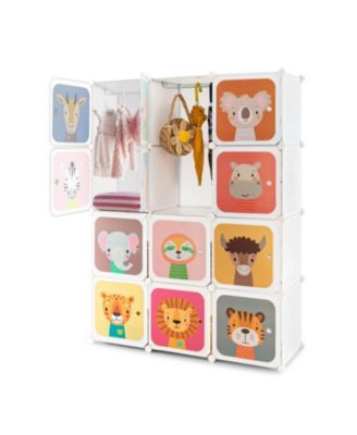 12-Cube Kids Wardrobe Closet with Hanging Section and Doors Storage