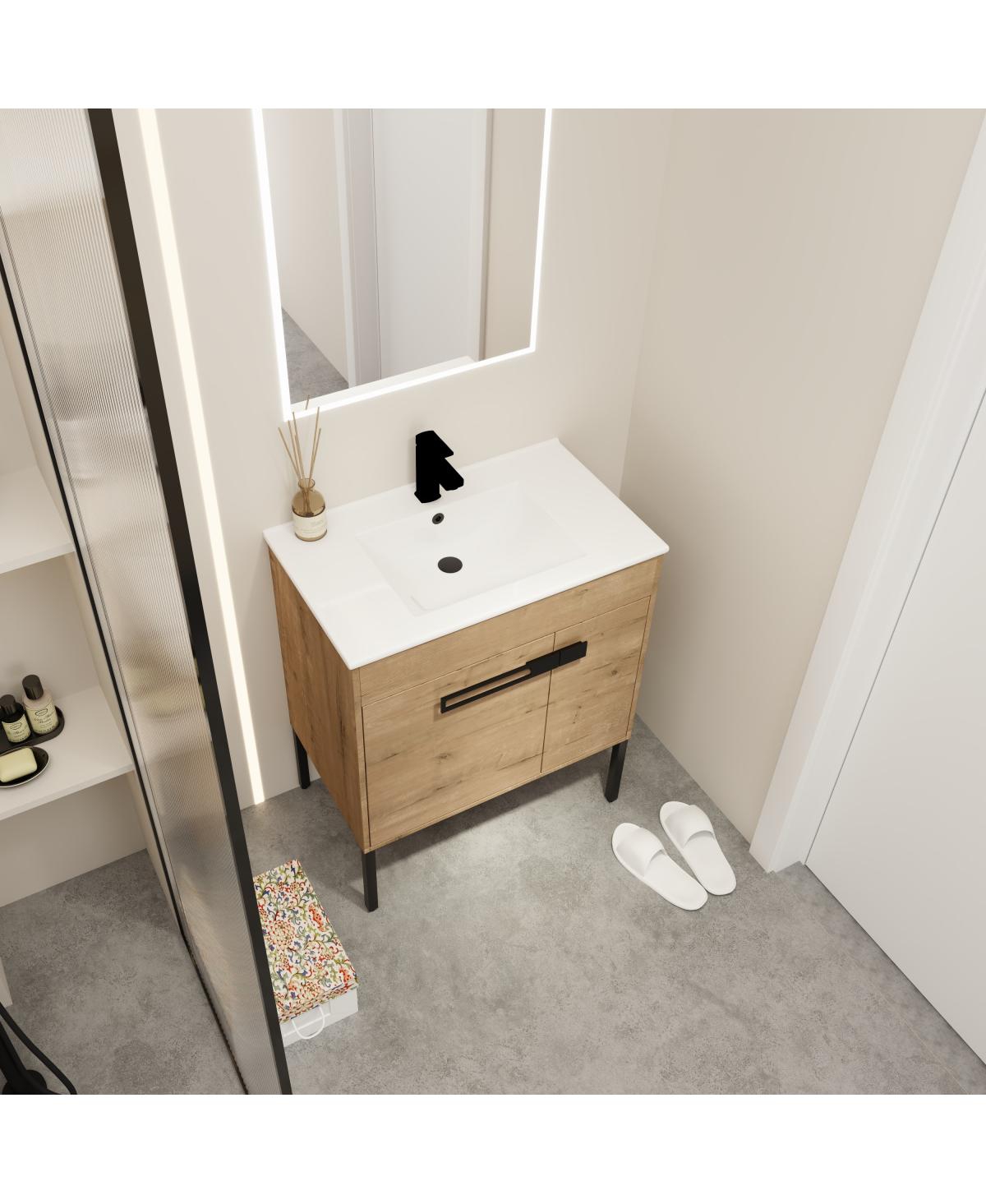 Sillysis Modern Bathroom Vanity with Ceramic Sink, Wall Mounted or Freestanding, Soft Close Doors