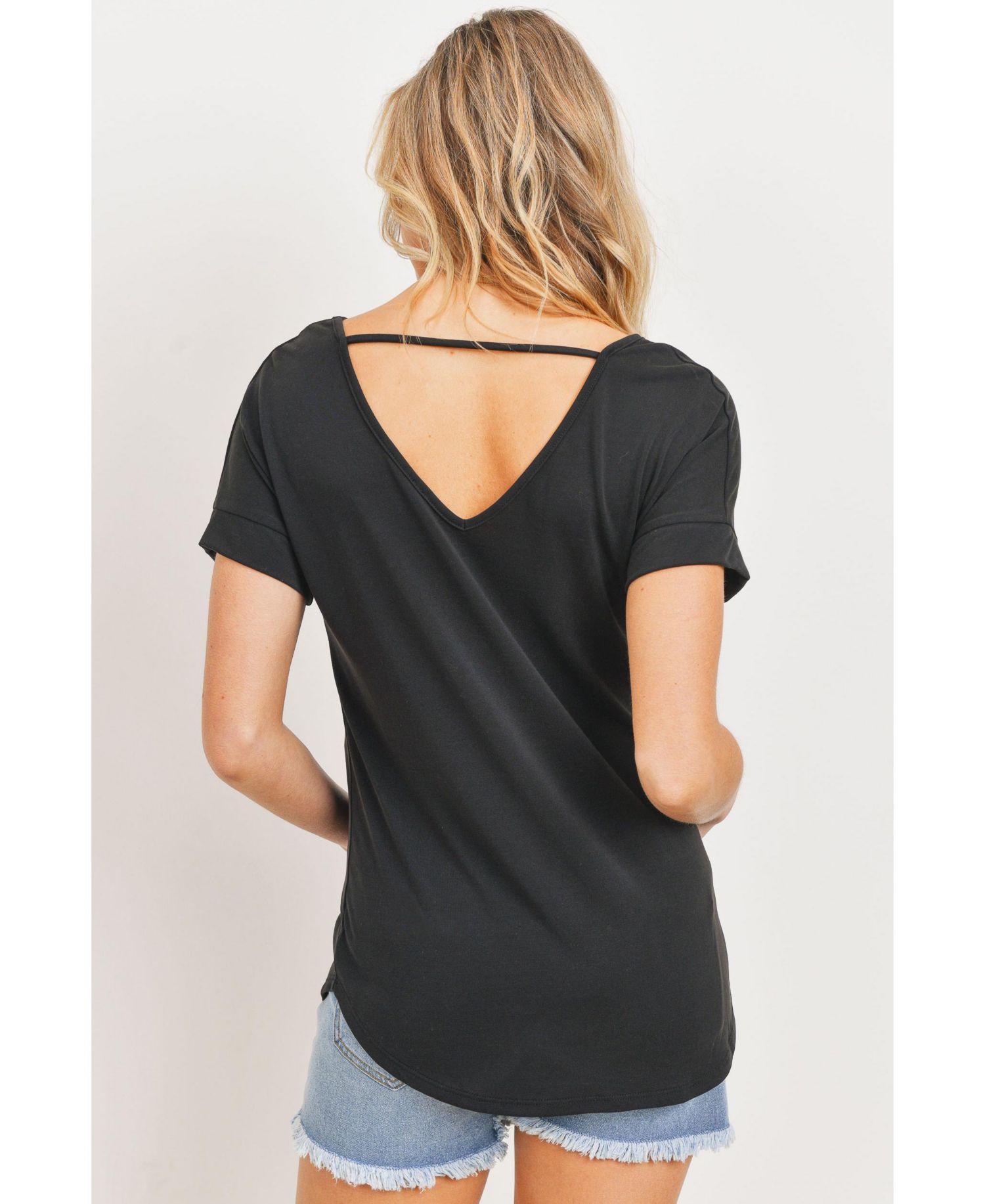 Maternity Short Sleeve V Neck Top with Back Strap Detail