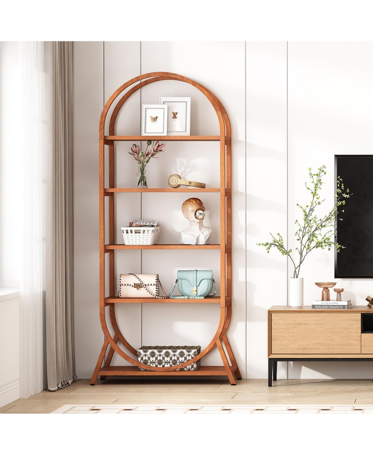 Slickblue Modern 5-Tier Open Bookcase with Arched Shelves