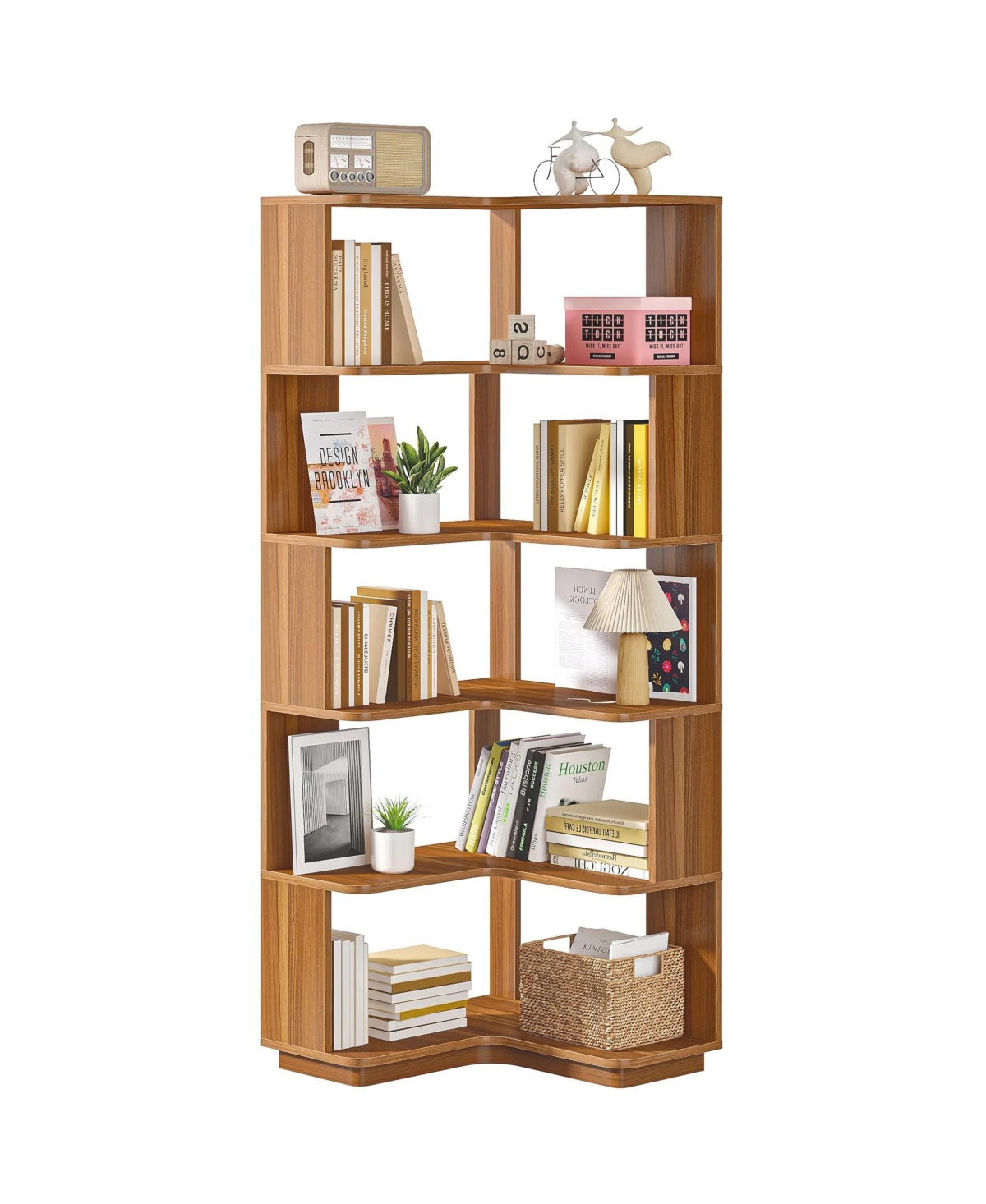 Slickblue Corner Bookcase with 6 Open Storage Shelves