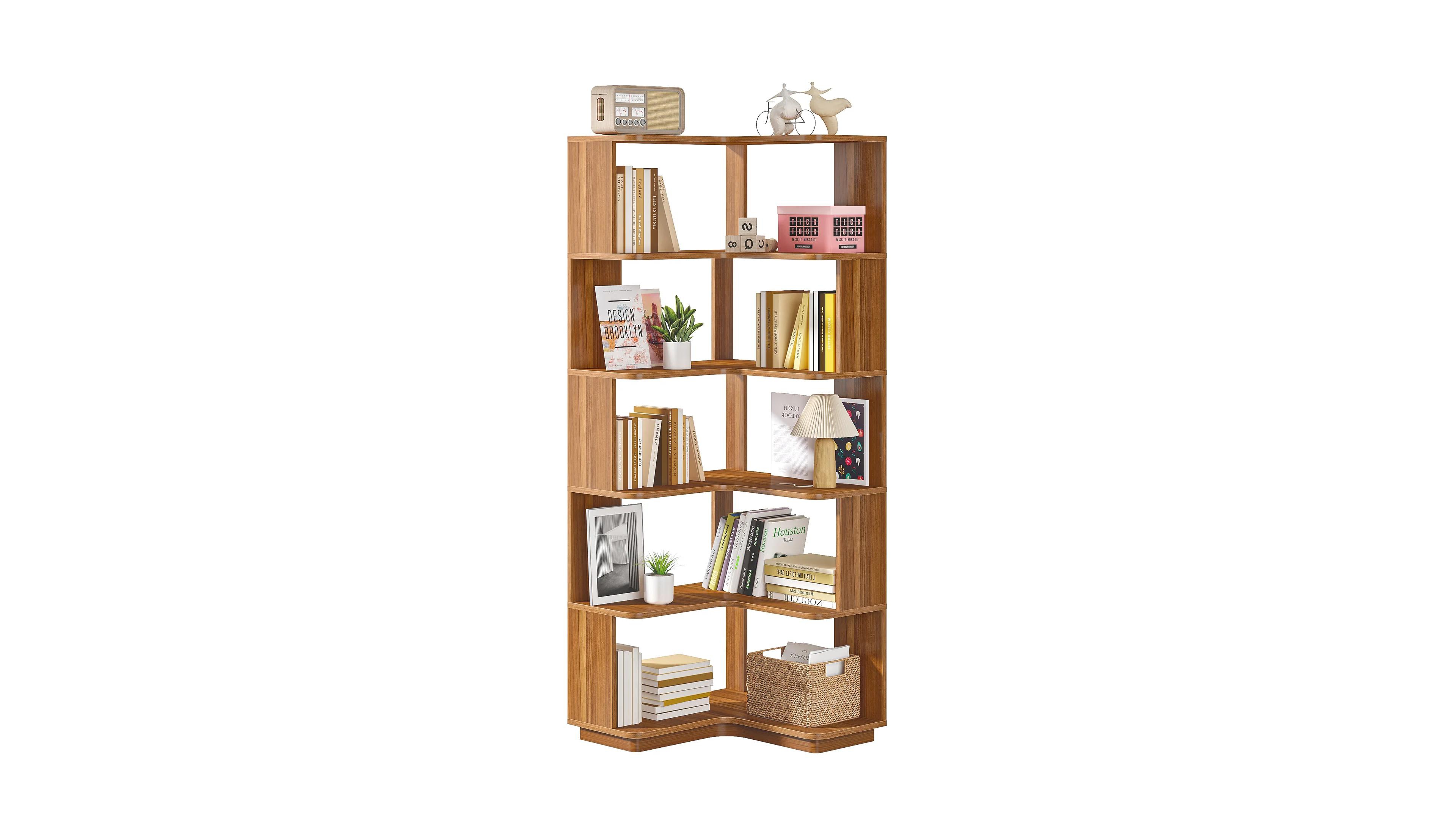 Slickblue Corner Bookcase with 6 Open Storage Shelves