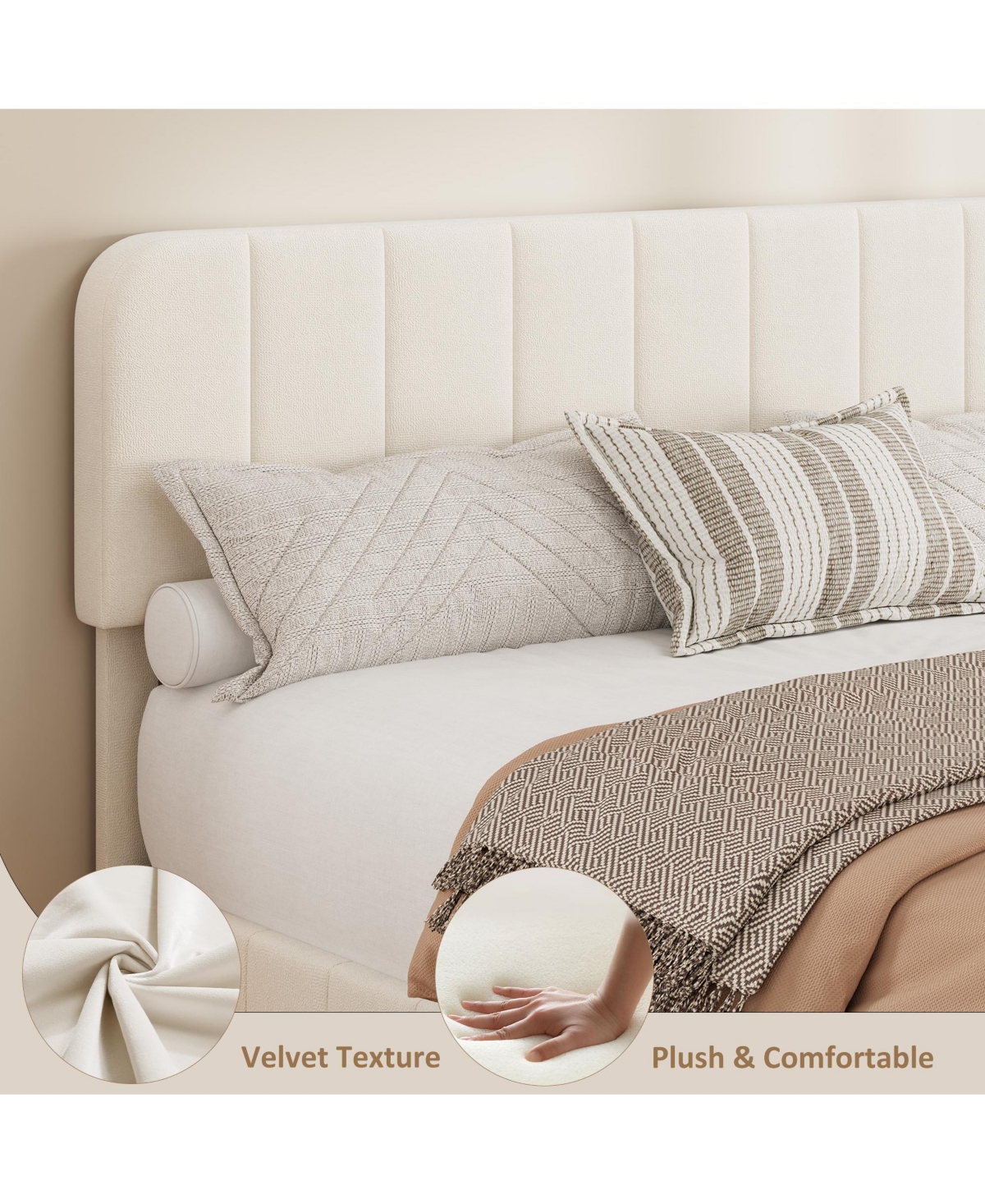 homfan Velvet Platform Bed Frame Channel Tufted Wingback Headboard Upholstered Wood Slats No Box Spring