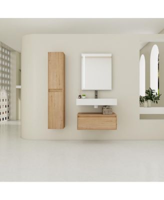 29.5 Inch Wall Mounted Modern Bathroom Vanity with Resin Sink, Soft Close Drawer, Two Tall Side Cabinets for Ample Storage