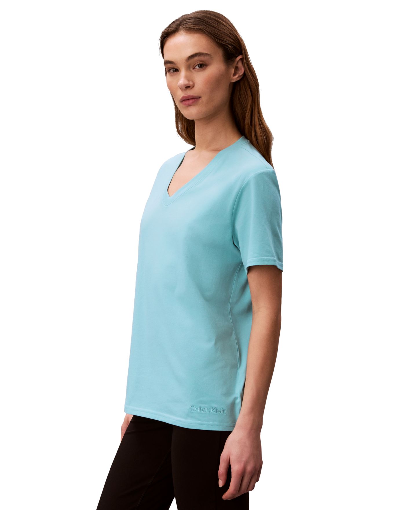 Женская футболка Calvin Klein Performance Classic-Fit V-Neck, цвет: Синий — фото 3