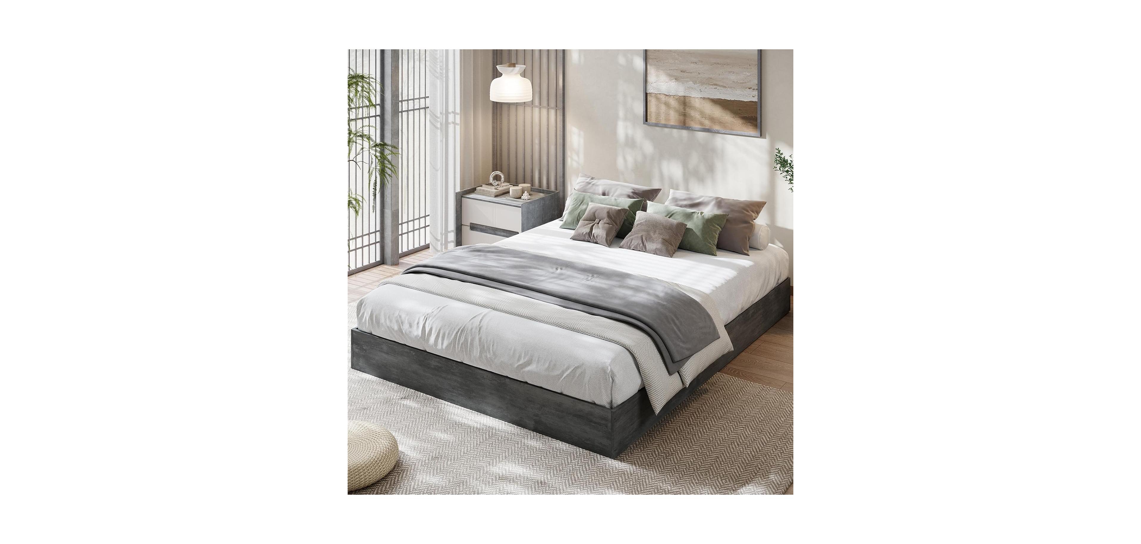 gaomon Wood Platform Bed Frame, Low Profile Bed Frame Without Headboard, Wood Slat Support, No Box Spring Needed