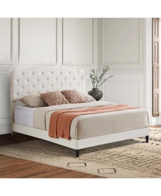 Faux Leather Upholstered Bed with Adjustable Tufted Headboard, Wooden Slat Support, Quiet Structure, No Box Spring Needed