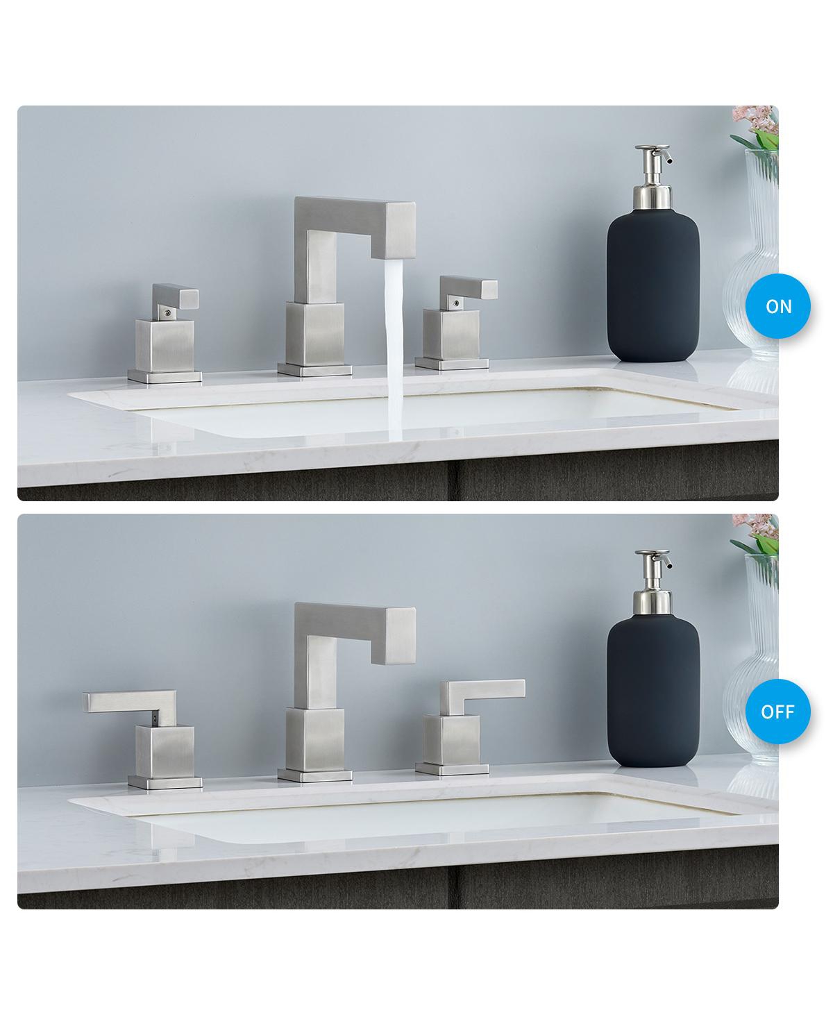 Phying Brushed Nickel Widespread Bathroom Faucet, Waterfall Bathroom Faucets for Sink 3 Hole, 2-Handles Modern Vanity Faucet