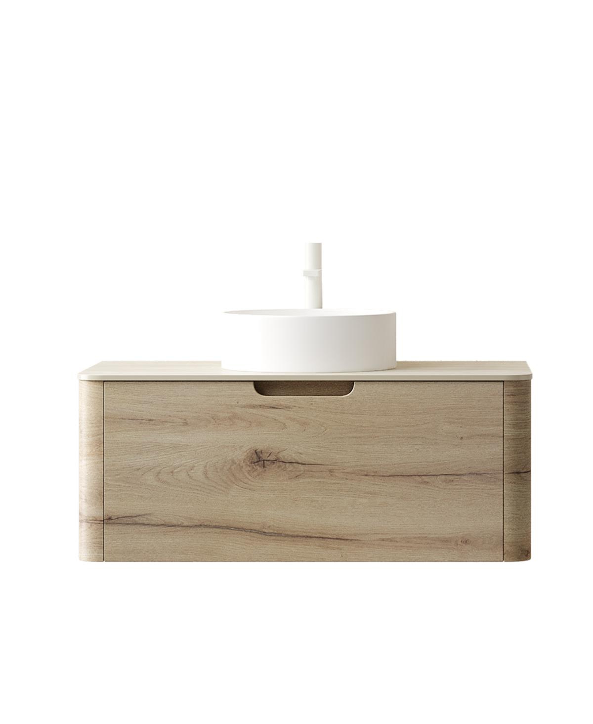 Sillysis Wall Mounted Bathroom Vanity with Ceramic Round Basin, Sintered Stone Top, Soft Close Drawer, Available in 24 30 36 Inch