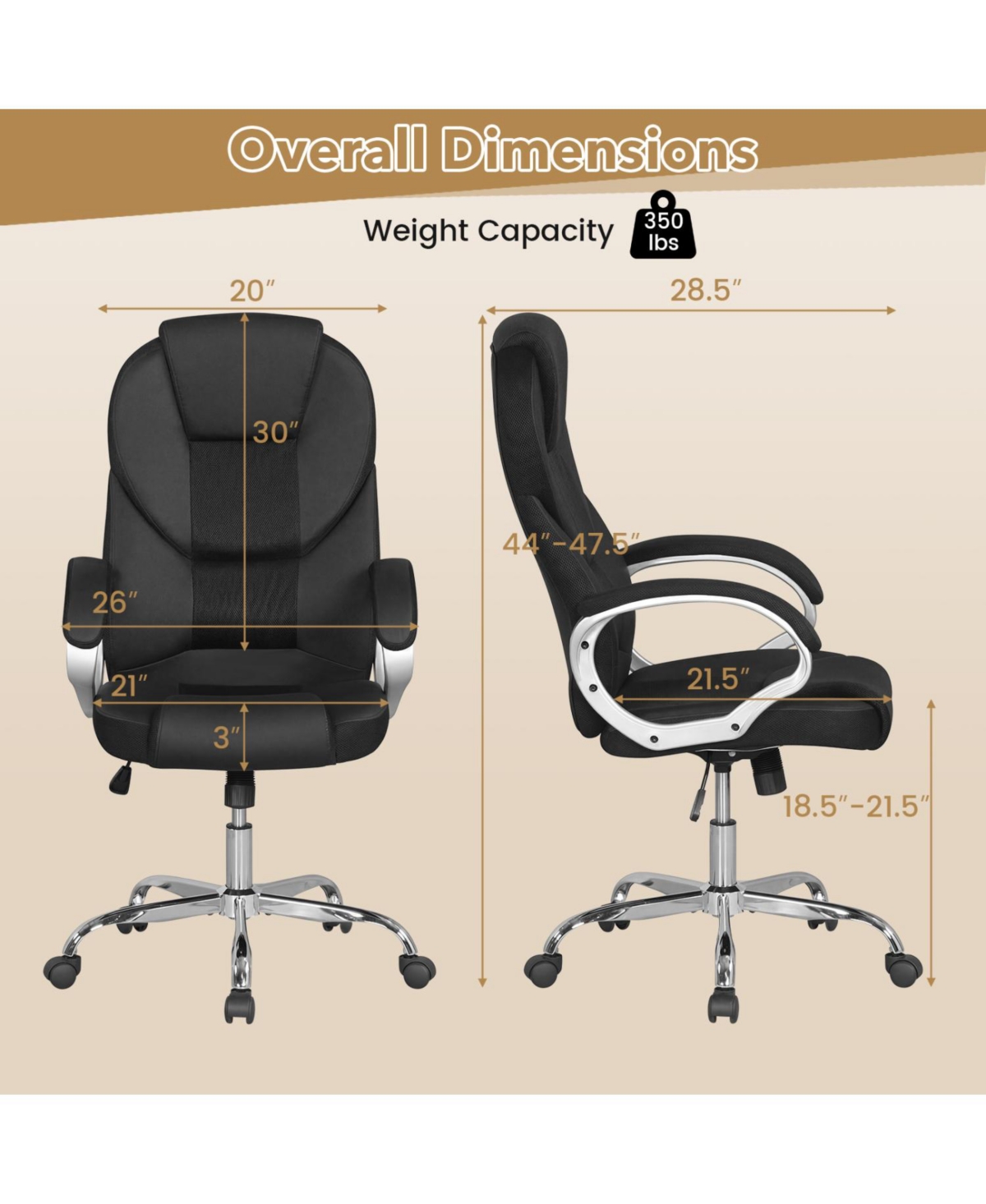 Slickblue Leather Office Chair with Rocking Backrest and Mesh Support