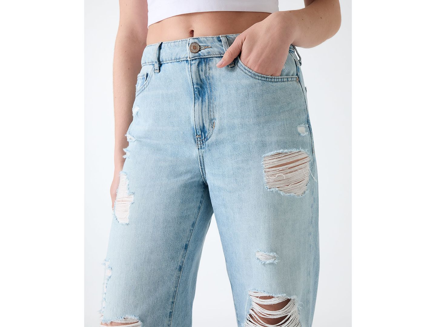 Женские джинсы GUESS High-Rise Straight-Leg, цвет: Небесно-голубой — фото 4