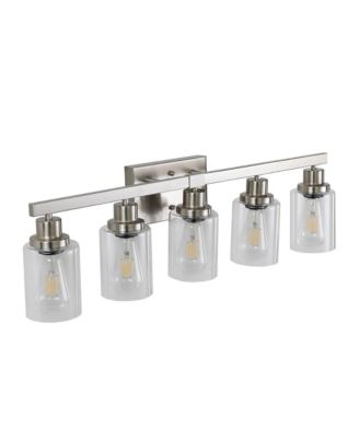 31" Modern 5-Light Bathroom Vanity Light Fixture - Brushed Nickel Finish with Glass Shades, Perfect for Bathroom and Dressing Area Lighting