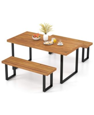 3-Piece Acacia Wood and Metal Patio Dining Table Set