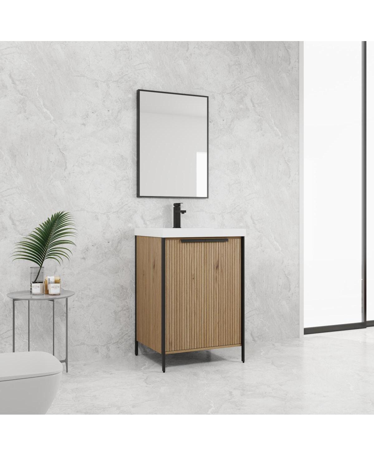 Sillysis Modern Freestanding Bathroom Vanity with Resin Sink, Soft Close Door, Adjustable Shelf, Plywood Cabinet