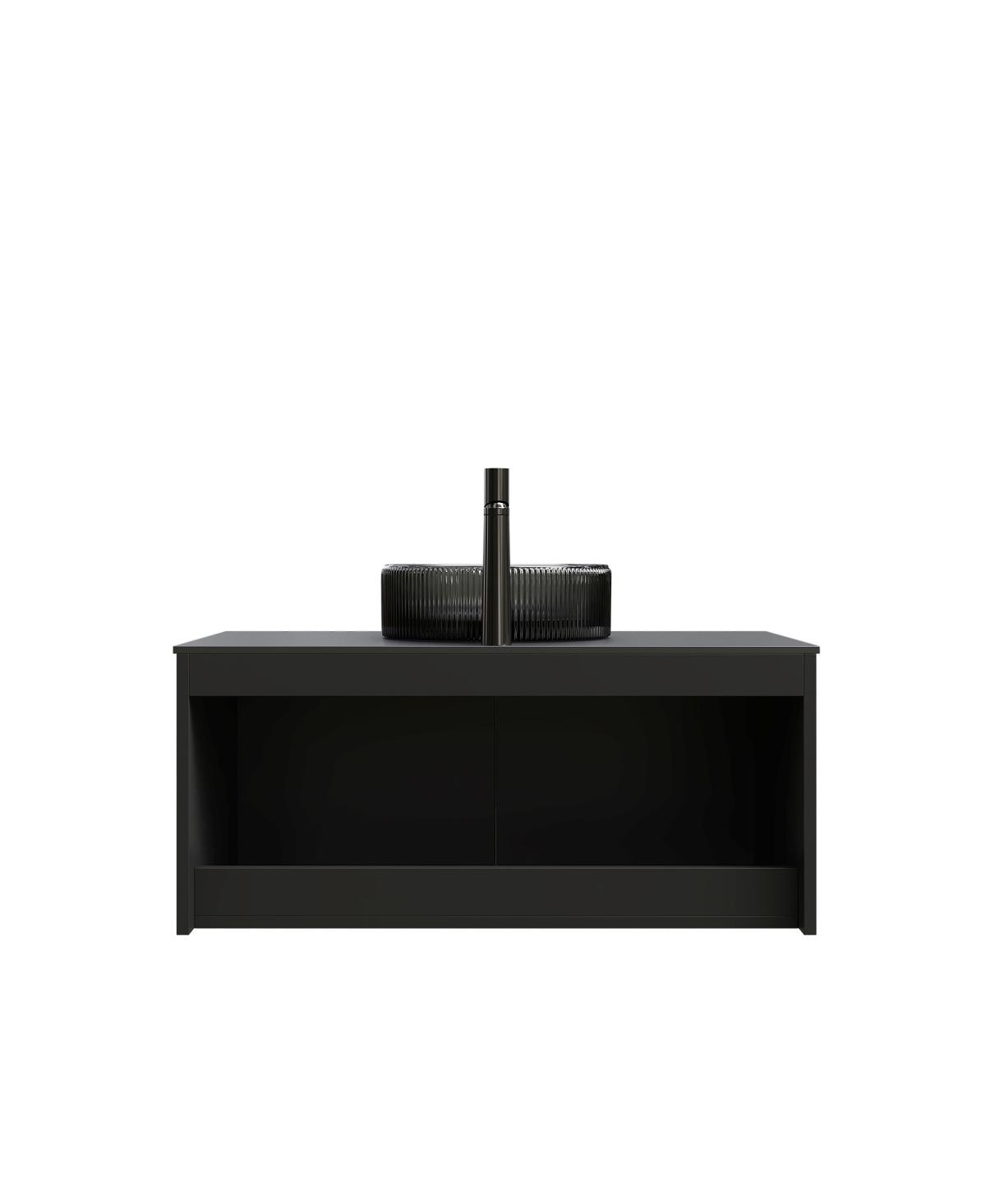 Sillysis Wall Mounted Bathroom Vanity with Glass Basin, Sintered Stone Top, Soft Close Door