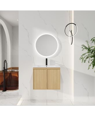 Modern Wall Mounted Bathroom Vanity with Ceramic Sink, Soft Close Doors, 24/30/36 Inch for Small Spaces