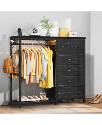 Heavy Duty 4-Drawer Fabric Dresser with Hanging Rail - Multi-Functional Storage Organizer Shelf - Metal Frame, Anti-Tip Safety