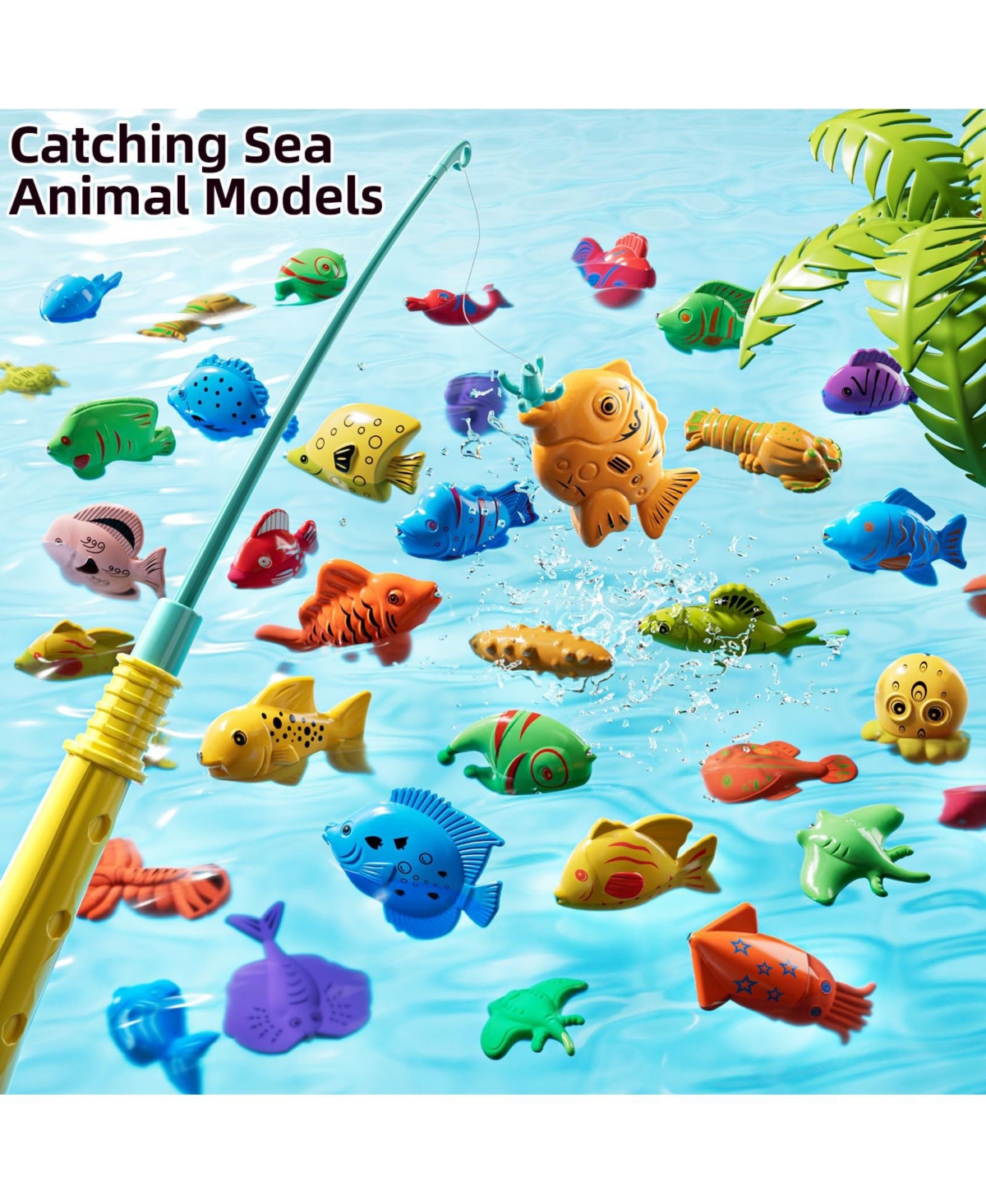 Gnuadz 55 Magnetic Fishing Toy Pole Rod Net Pool Bath Outdoor Party Kids