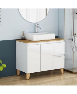 Bathroom Vanity with Solid Wood Top, Square Ceramic Sink, Soft Close Drawers for Modern Bathrooms