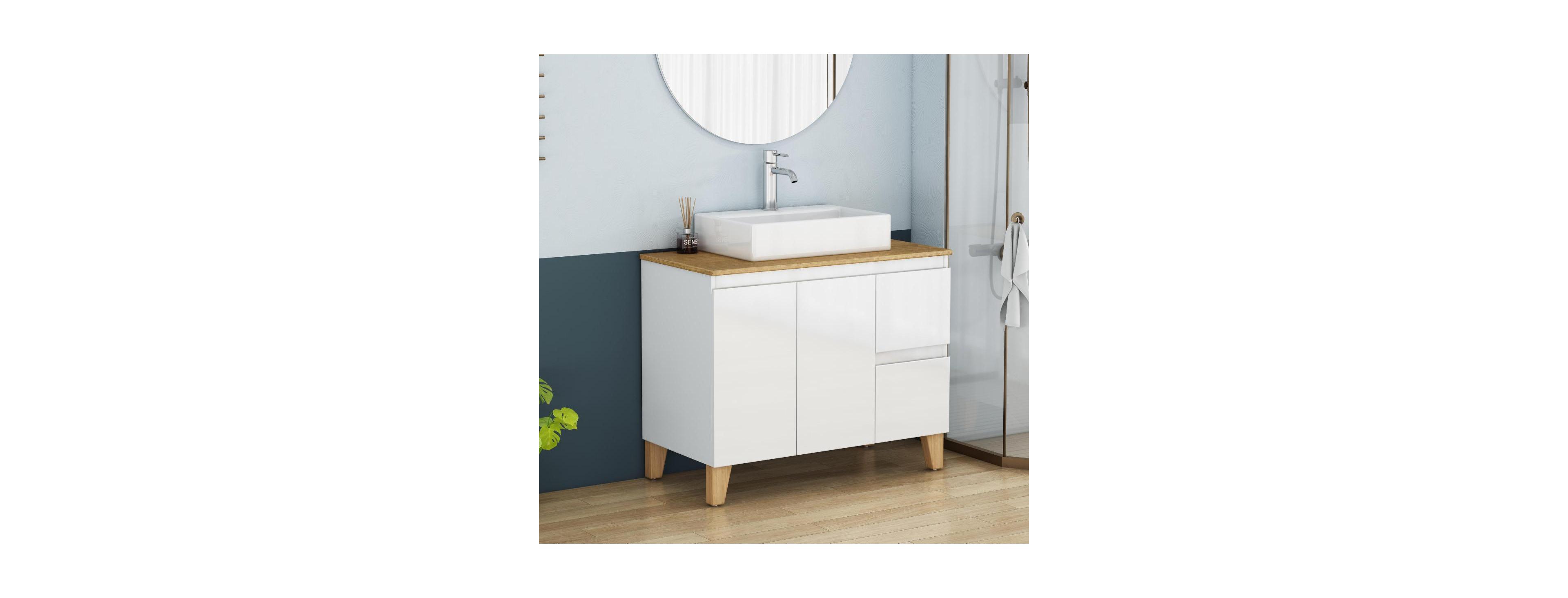 Sillysis Bathroom Vanity with Solid Wood Top, Square Ceramic Sink