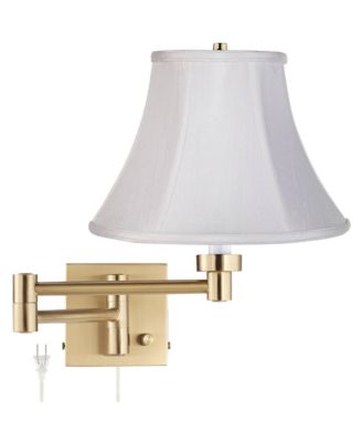 Modern Swing Arm Wall Lamp Warm Antique Brass Plug-In Light Fixture Fabric Bell Shade Bedroom Bedside Reading
