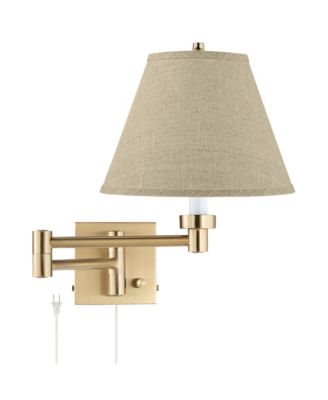 Alta High 3 Light Bathroom Vanity Wall Lamp Light Fixture Mount Plug-In Cord Swing Arm with Burlap Empire Shade