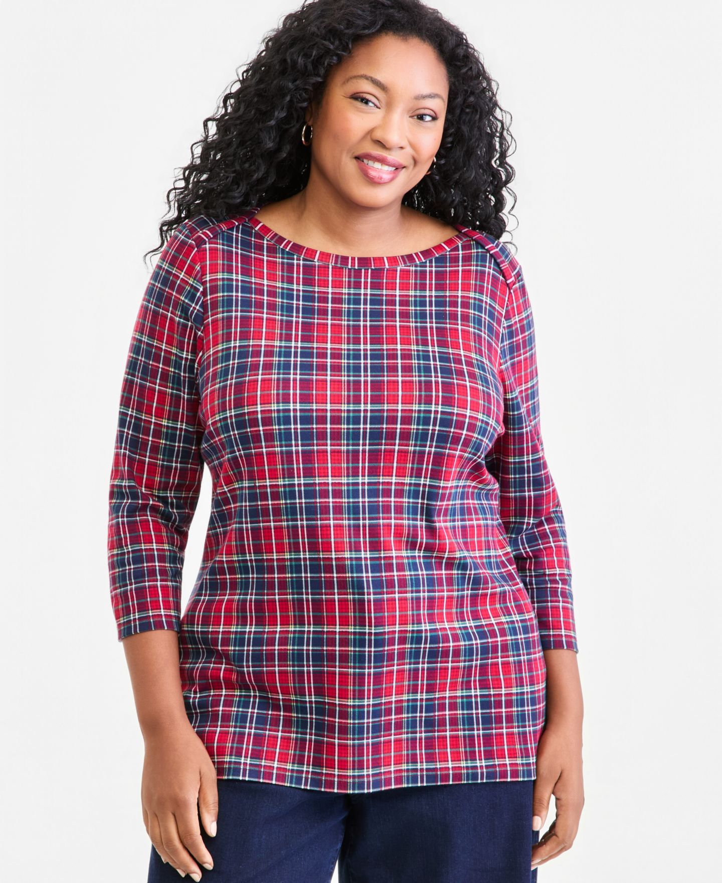 Женский топ Style & Co Plus Size Printed 3/4 Sleeve Boat-Neck, цвет: Мерло — фото 1