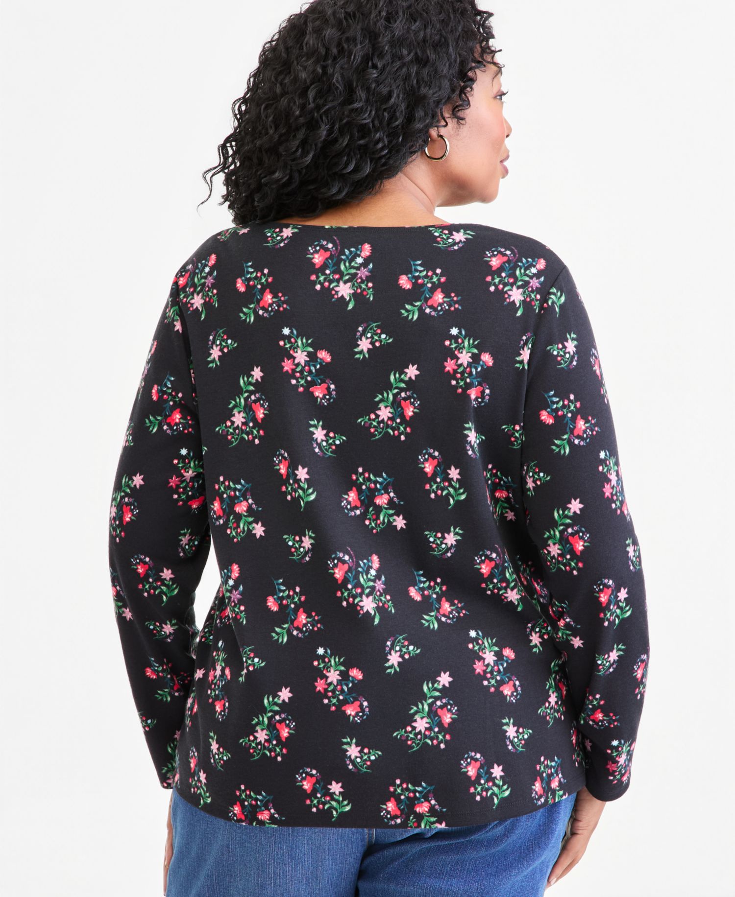 Plus Size Printed Long-Sleeve Scoop-Neck Top