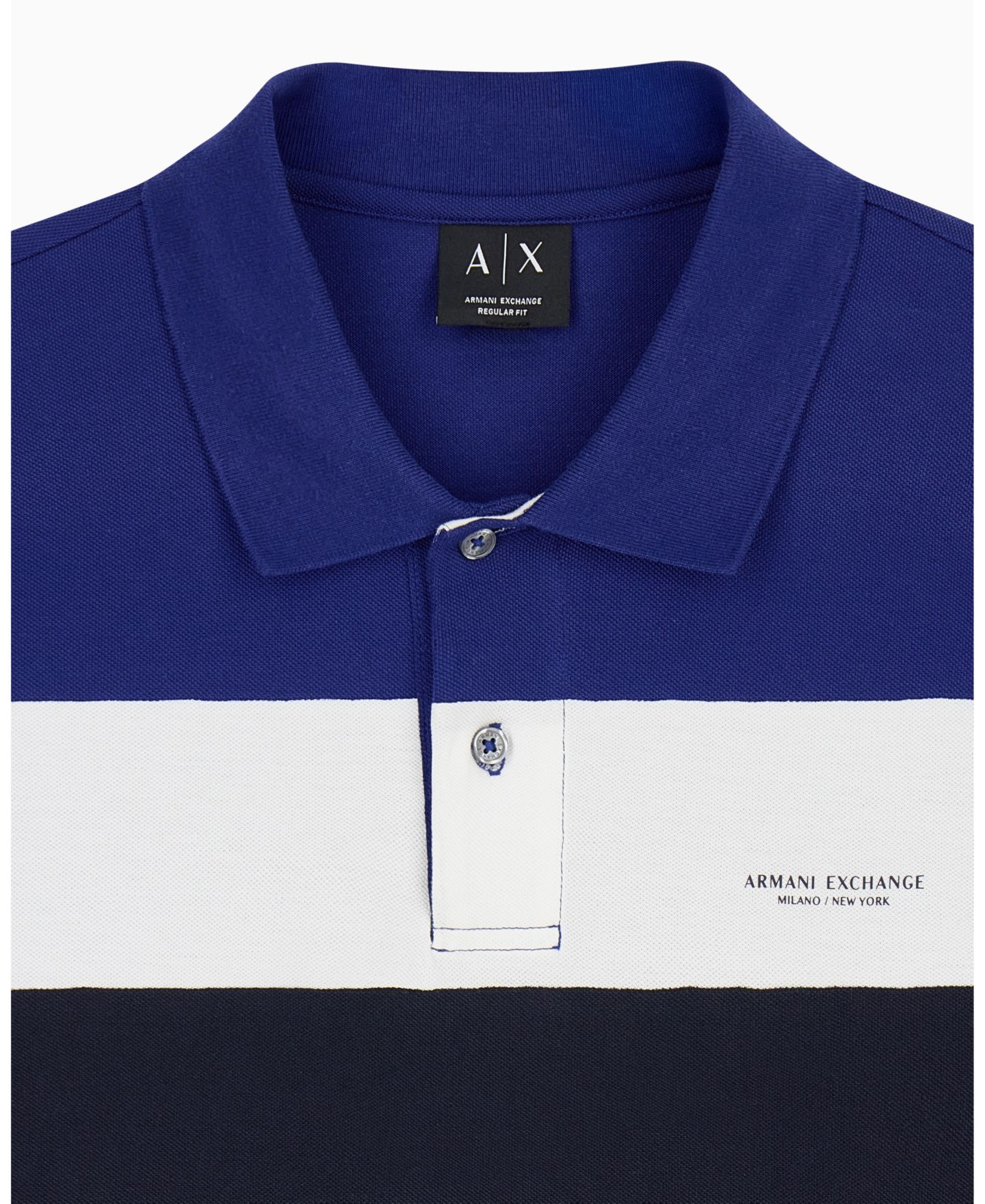 Мужское поло A|X Armani Exchange Pique Color Block Polo Shirt, цвет: Синий — фото 5