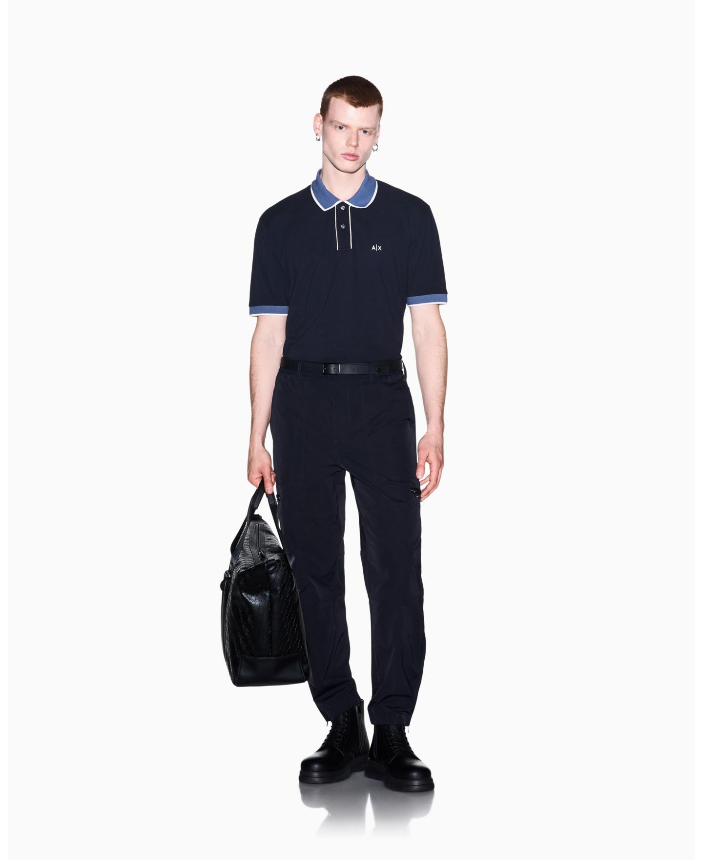 Мужское поло A|X Armani Exchange Pique Color Block Tipping Polo Shirt, цвет: Глубокий тёмно-синий — фото 6