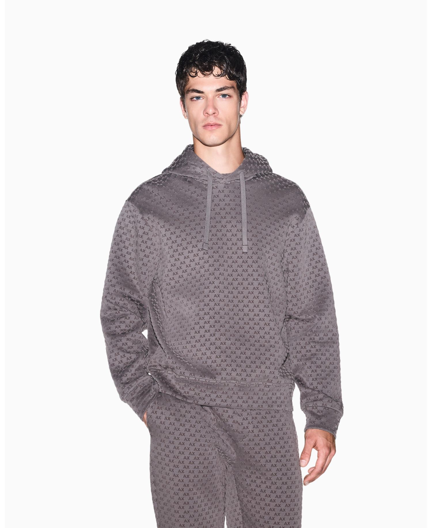 Men's Bonded Cotton Flocked All Over Logo Hoodie Sweatshirt