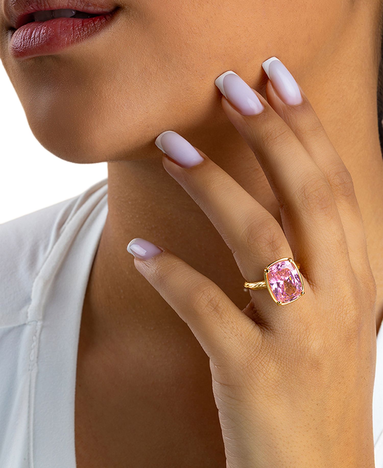 Elongated Cushion Pink Sapphire Cubic Zirconia Cocktail Ring