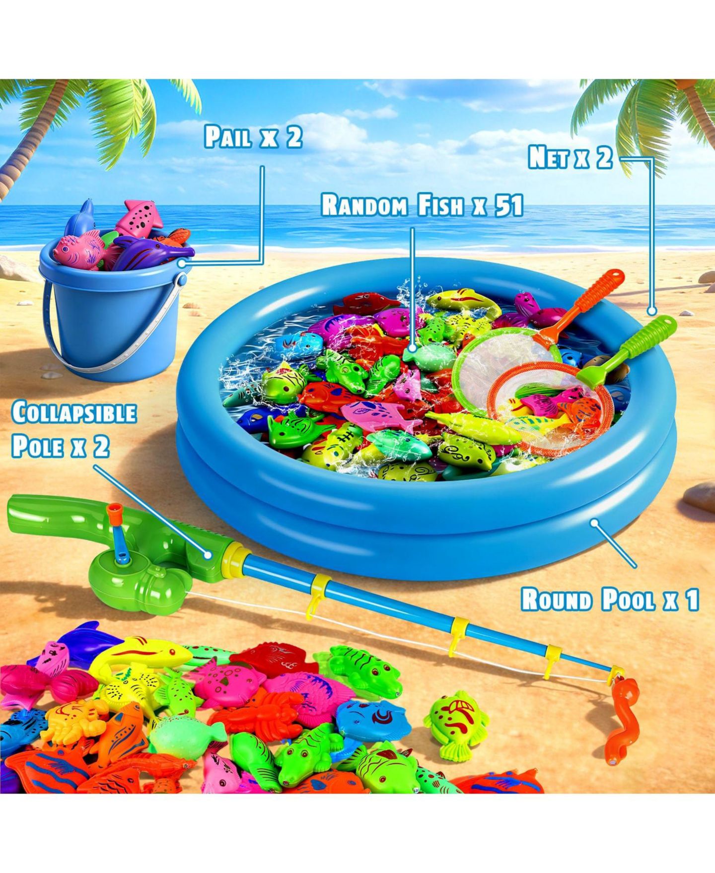 Детская игрушка GNUADZ 51 Fishes Fishing Game Water Table, Ages 3-7, цвет: Разноцветный — фото 2