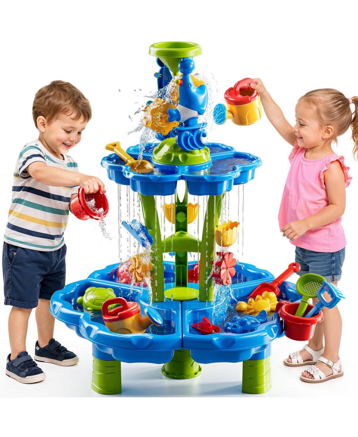 Gnuadz 2-Tier Water Table Sand Beach Outdoor Sensory Play Kids Toddler