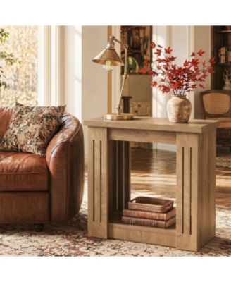 Side Table, 2-Tier Farmhouse End Table with Storage, Wooden Nightstand for Bedroom, Living Room, Office, Small Spaces