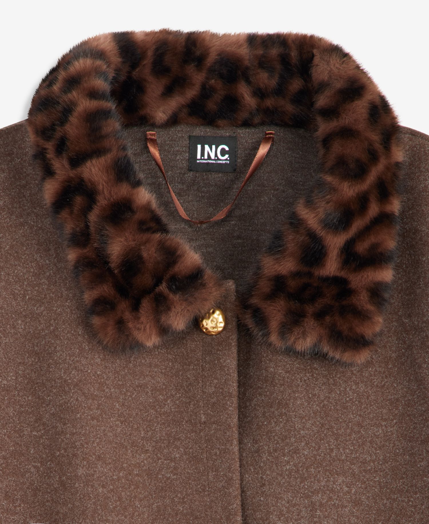 Women's Solid Faux-Fur Animal-Print-Collar Cropped Cape