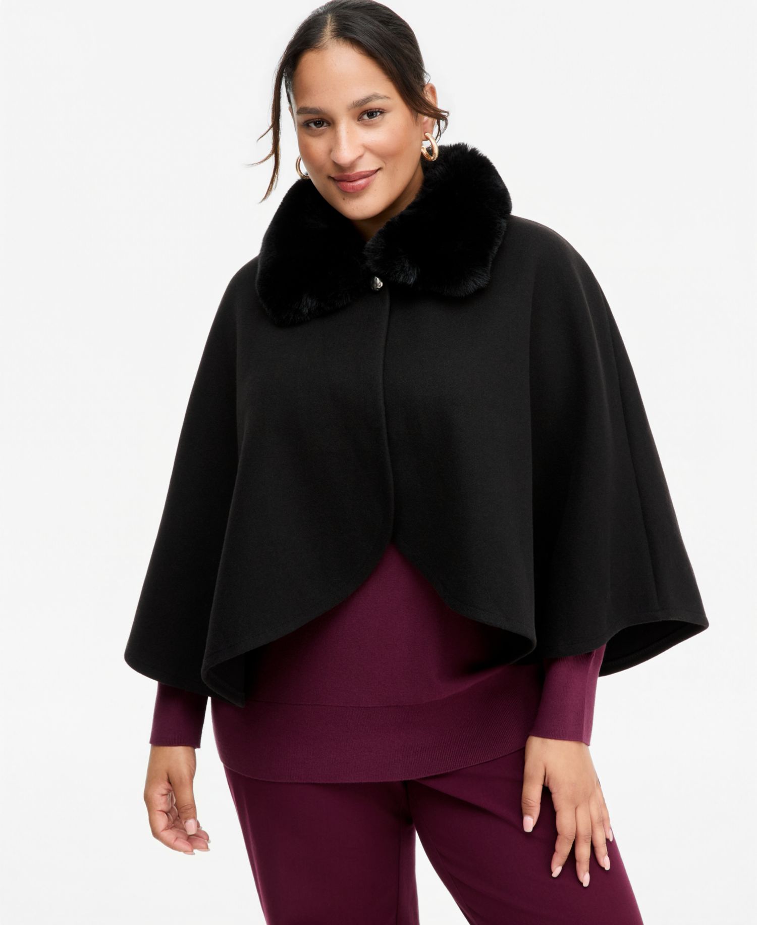 Women's Faux-Fur-Collar Cropped Cape