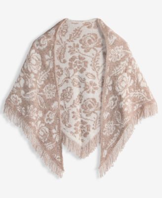 Women's Two-Tone Folk Floral Jacquard Triangle Knit Scarf