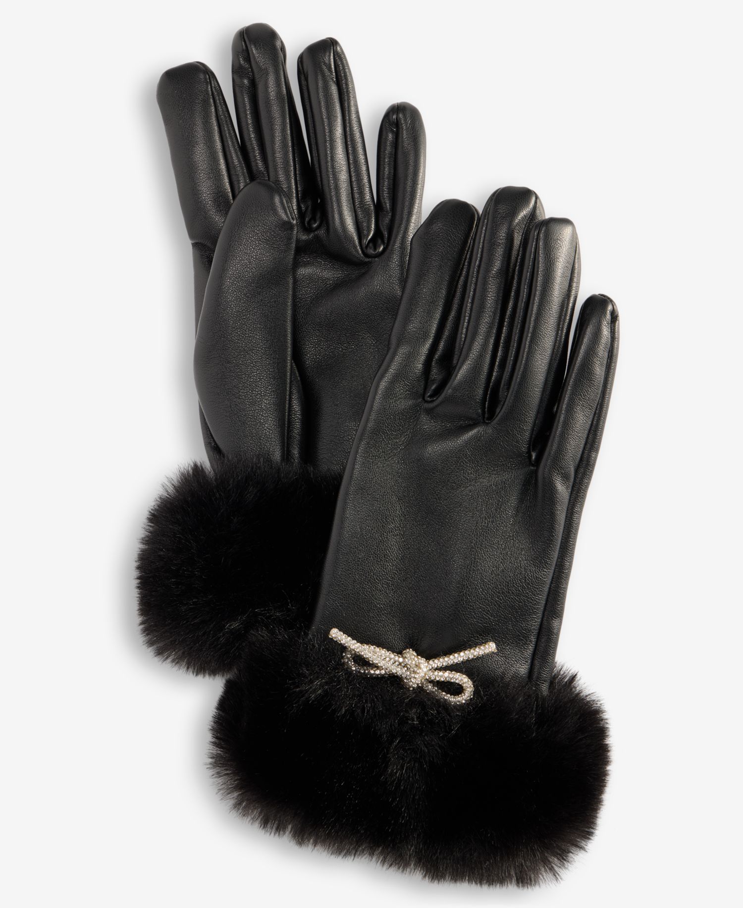 Women's Bow Embellished Gloves with Faux-Fur Cuff
