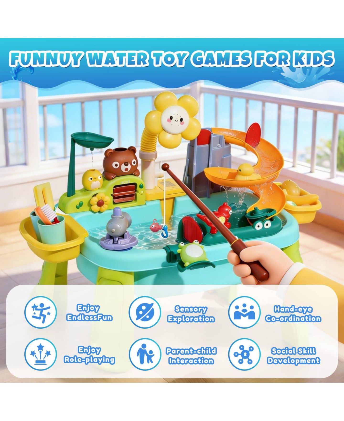 Детская игрушка GNUADZ 4-in-1 Adjustable-Height Electric Sand Water Table, Ages 3+, цвет: Синий — фото 4
