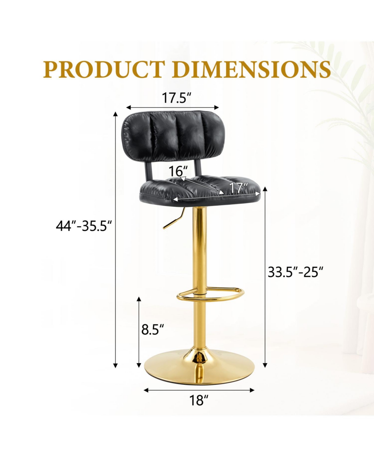 Rainsken Swivel Bar Stools Set of 2, Pu Leather Upholstered Seat, with Metal Base and Footrest, for Kitchen Island, Home Bar, Game Room
